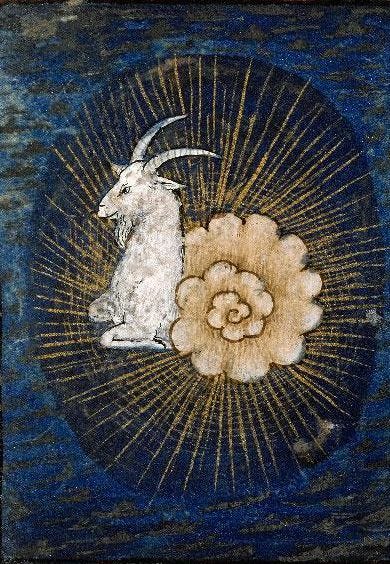 Lyon, Bibliothèque municipale, 5140, f. 013v (Capricorn). Book of Hours  (15th-16th century) | Medieval art, Medieval artwork, Illustration art