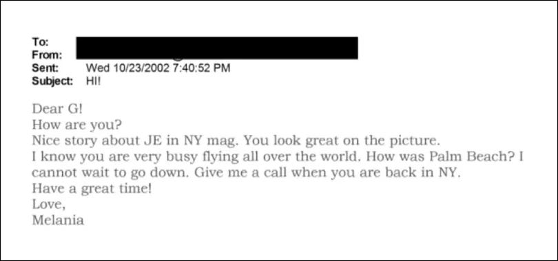 A 2002 email from Melania Trump to Ghislaine Maxwell was released in the Jeffrey Epstein files on Friday, January 30, 2026.(Justice Department)