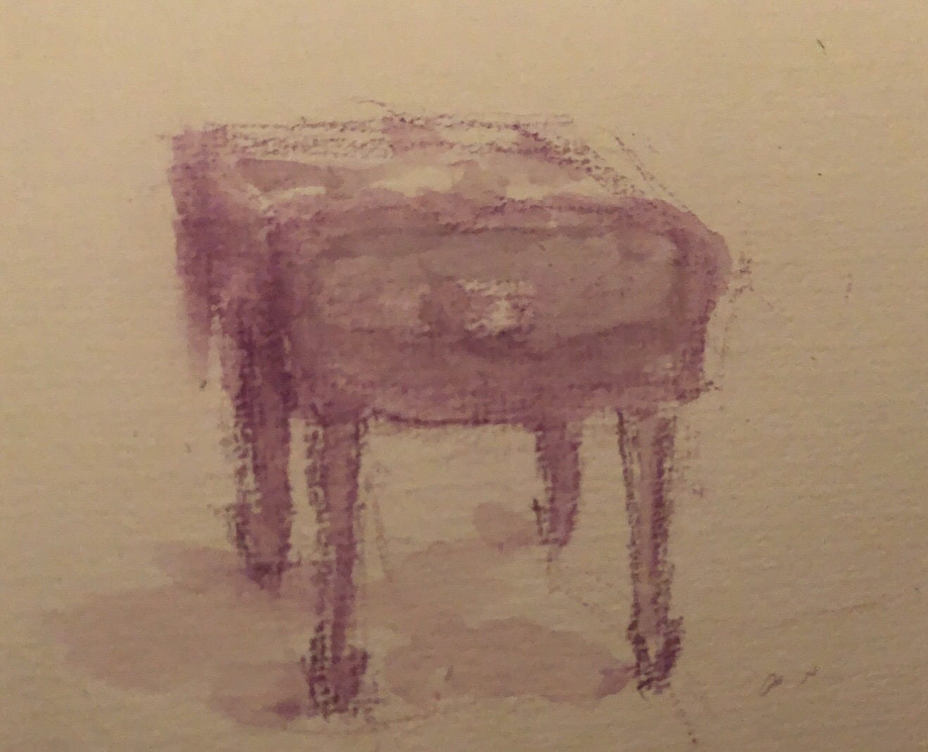 Geoff Watson, “Piano bench,” watercolor on paper, about 4” x 4,” 2019. Geoff Watson, “Piano bench,” watercolor on paper, about 4” x 4,” 2019.