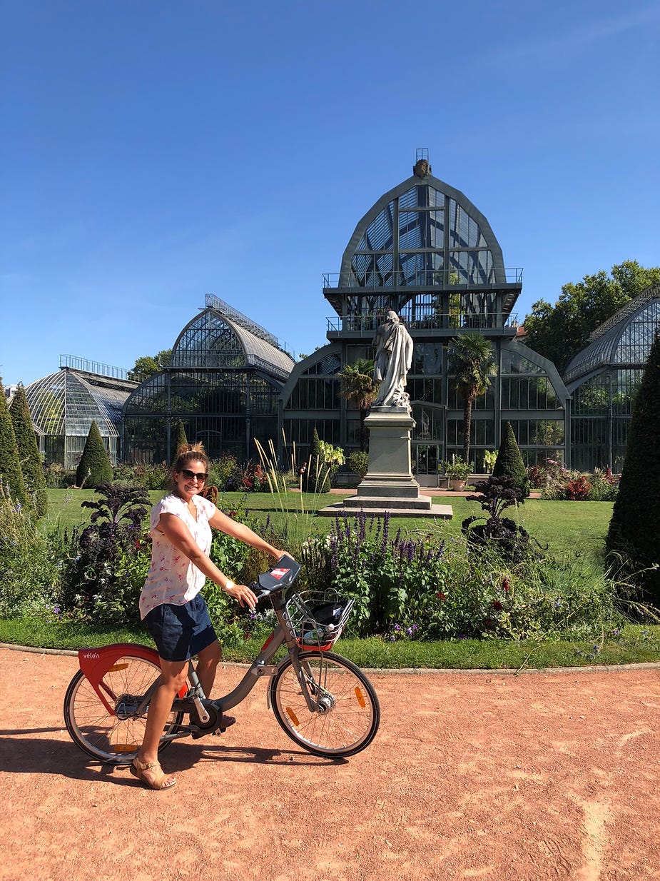 This is me in Lyon, France, enjoying a bicycle ride through the park. Pedaling through a lovely garden reminds me of the ease of doing life with the Lord. I still put in the effort, but He keeps me rolling along.