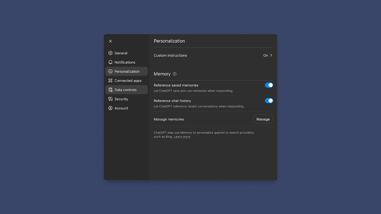 An image of ChatGPT's personalization settings.