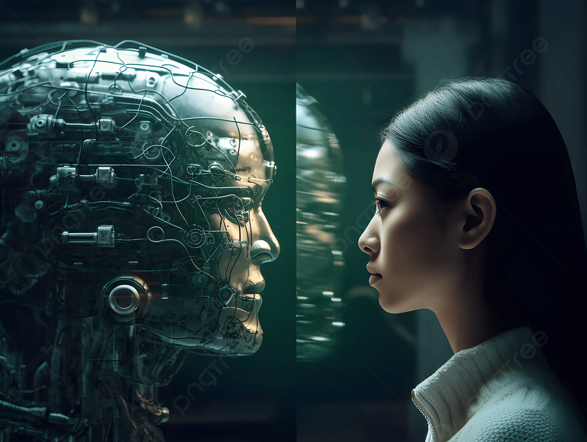 Artificial Intelligence Robot And Human Face To Face Advertising  Background, Robot, Artificial Intelligence, High Tech Background Image And  Wallpaper for Free Download