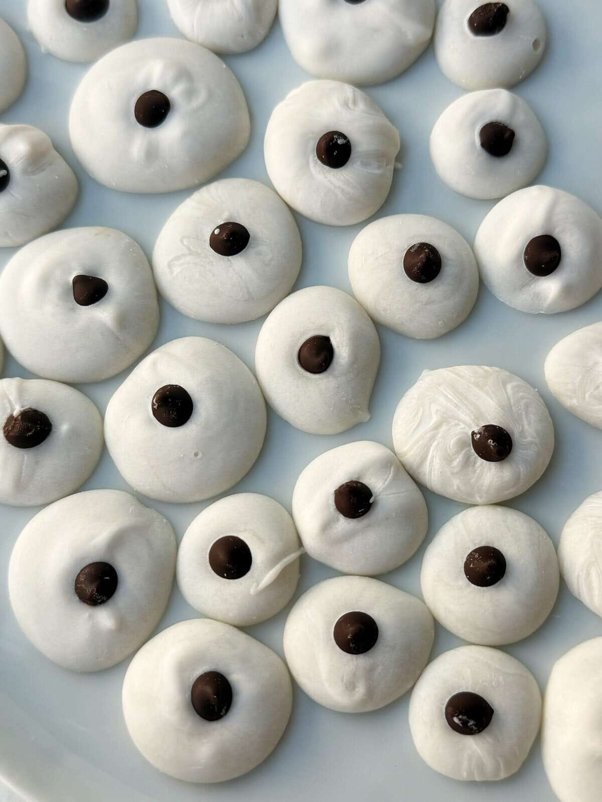 homemade eye ball candies using chocolate and white chocolate