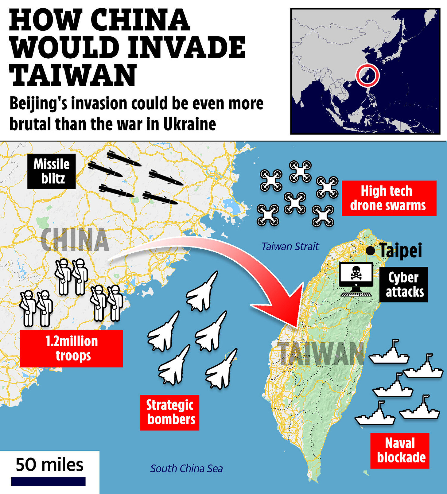 How China could invade Taiwan with terrifying drone swarms & one million  troops in attack 'worse than Ukraine' | The Sun
