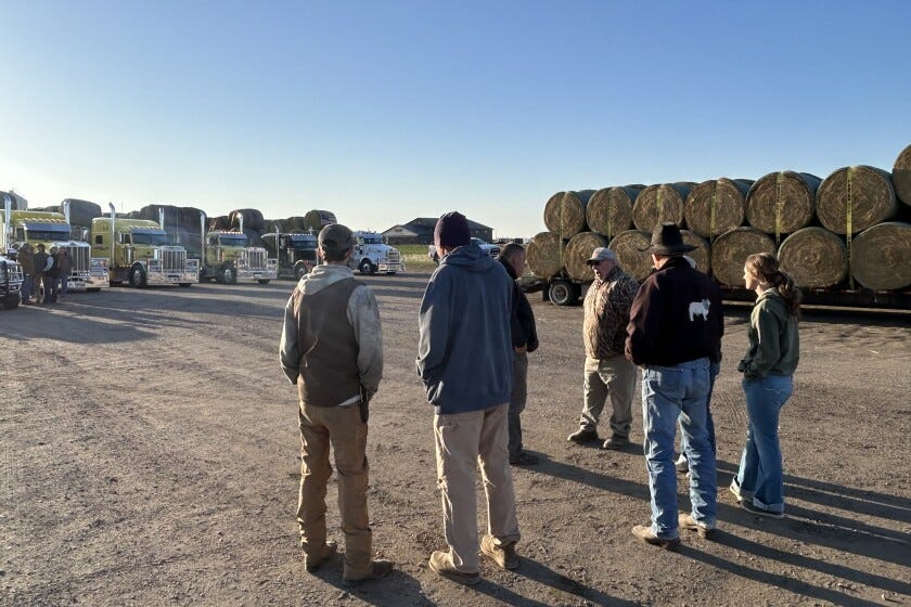 South Dakota ranchers deliver hay to Nebraska wildfire zone 