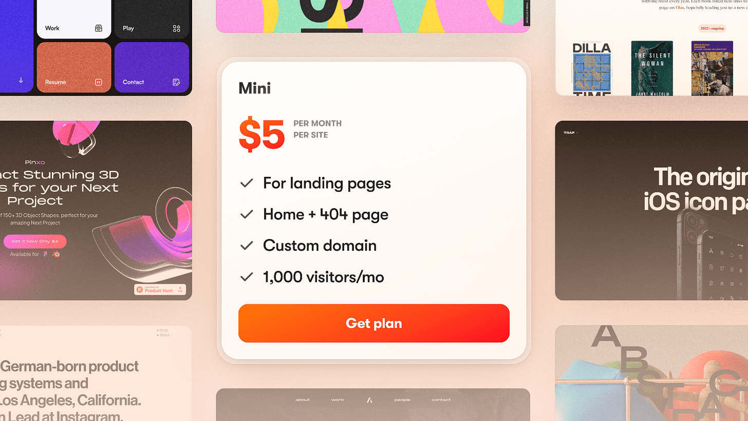 Framer on Twitter: "👶🏽 Introducing the Mini site plan: publish any  single-page site to a custom domain and remove all Framer branding for just  $5 a month. Includes every free Framer feature.