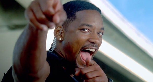 Le personnage joué par Will Smith dans Bad Boys II qui se réjouit d'une bonne blague