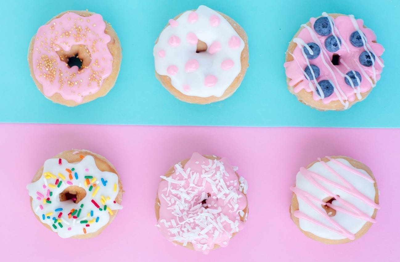 six assorted-flavor doughnuts six assorted-flavor doughnuts