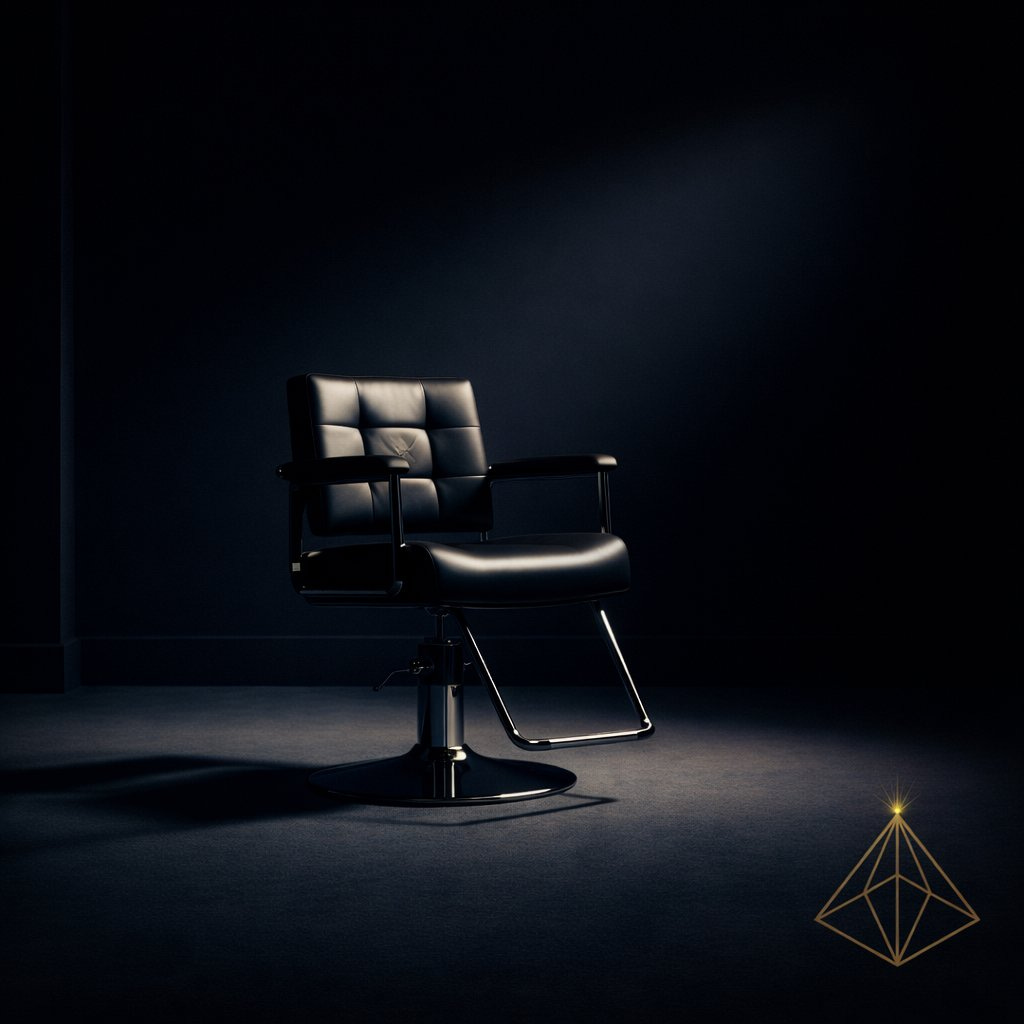The Visible Practitioner GEO buildout decision page February 2026. Empty salon suite chair in minimal studio representing independent practitioner AI visibility.