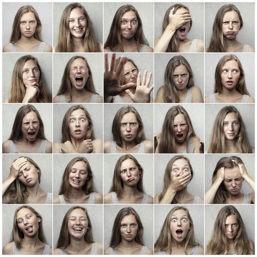 25 different reactive facial expressions by one woman (wordplay) 25 different reactive facial expressions by one woman (wordplay)