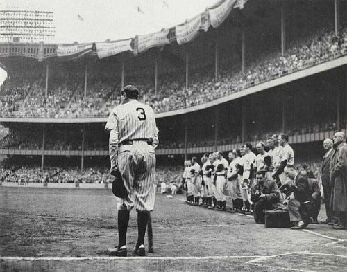 June 13, 1948: Babe Ruth in his last appearance at Yankee Stadium, captured in Nat Fein's Pulitzer Prize winning photo. June 13, 1948: Babe Ruth in his last appearance at Yankee Stadium, captured in Nat Fein's Pulitzer Prize winning photo.