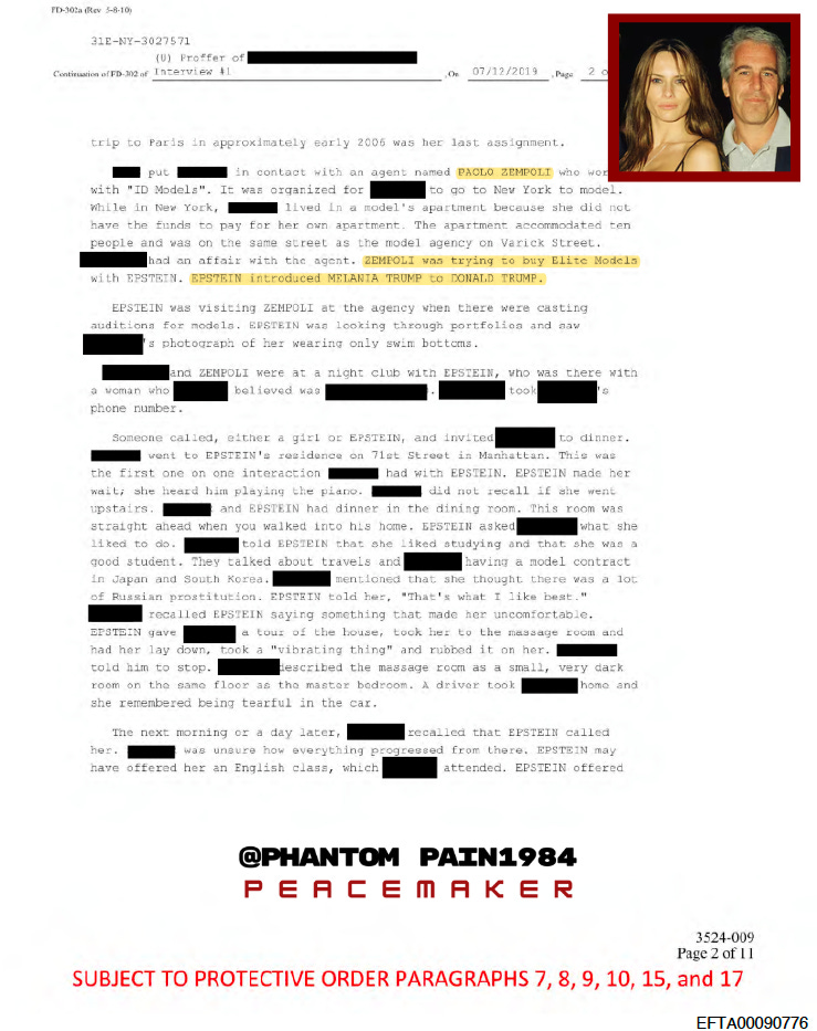 FBI file page stating “EPSTEIN introduced MELANIA to TRUMP” — EFTA00090776