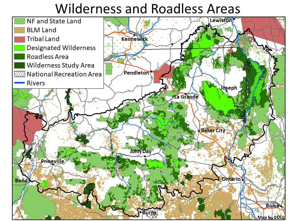A map of the wilderness and roadless areas
Description automatically generated A map of the wilderness and roadless areas
Description automatically generated