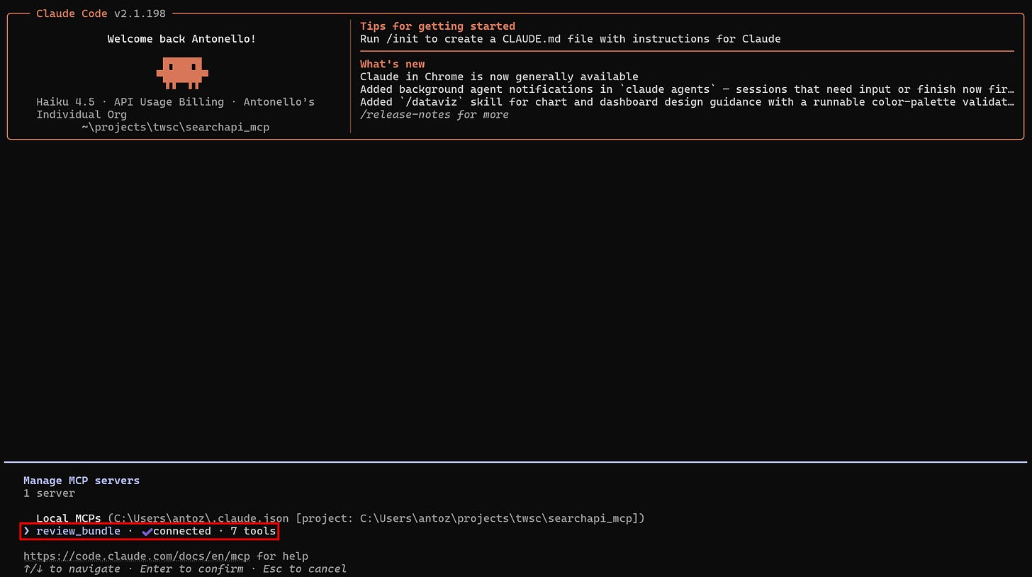 Note the “review_bundle” MCP server Note the “review_bundle” MCP server