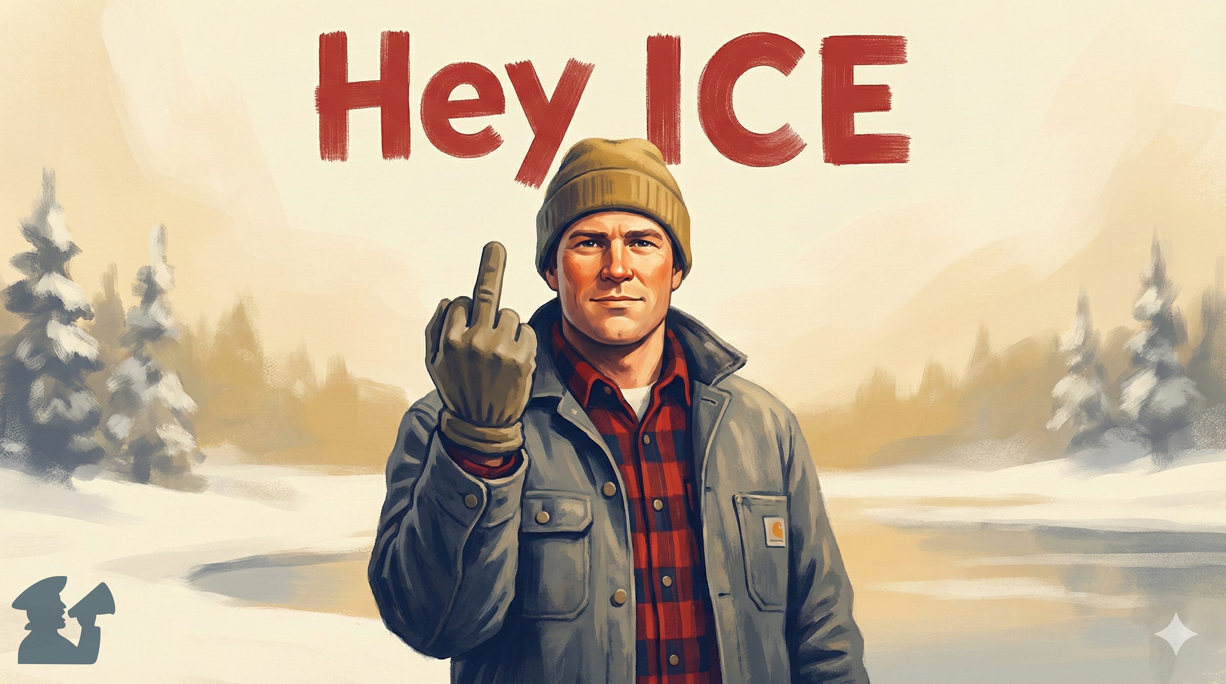 Illustration of a Minnesota giving ICE the finger