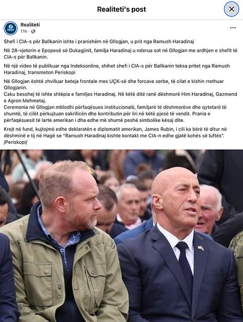 A series of near-identical reports and social media posts published on March 24, 2026 by multiple Kosovo and regional outlets falsely claimed that a "CIA chief for the Balkans" attended a gathering in Gllogjan hosted by Ramush Haradinaj, illustrating how an unverified narrative rapidly spread across the media ecosystem before being challenged.