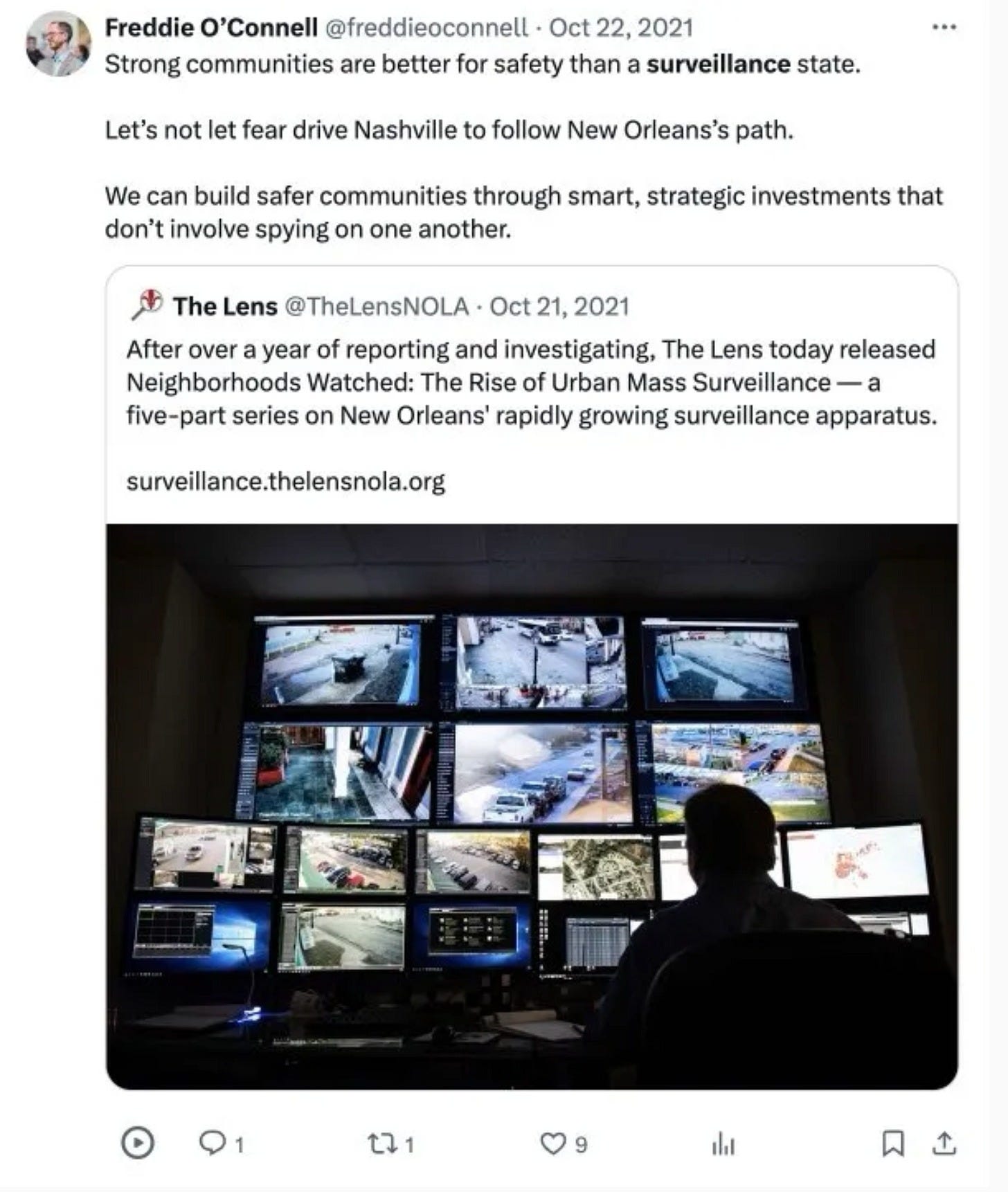 O'Connell 2021 anti-surveillance tweet O'Connell 2021 anti-surveillance tweet