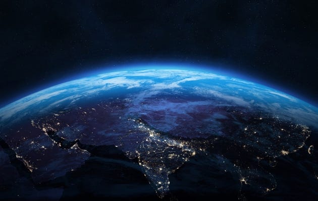 Nightly Earth planet. Space banner template. Asia. Nightly Earth planet. Space banner template. Asia.