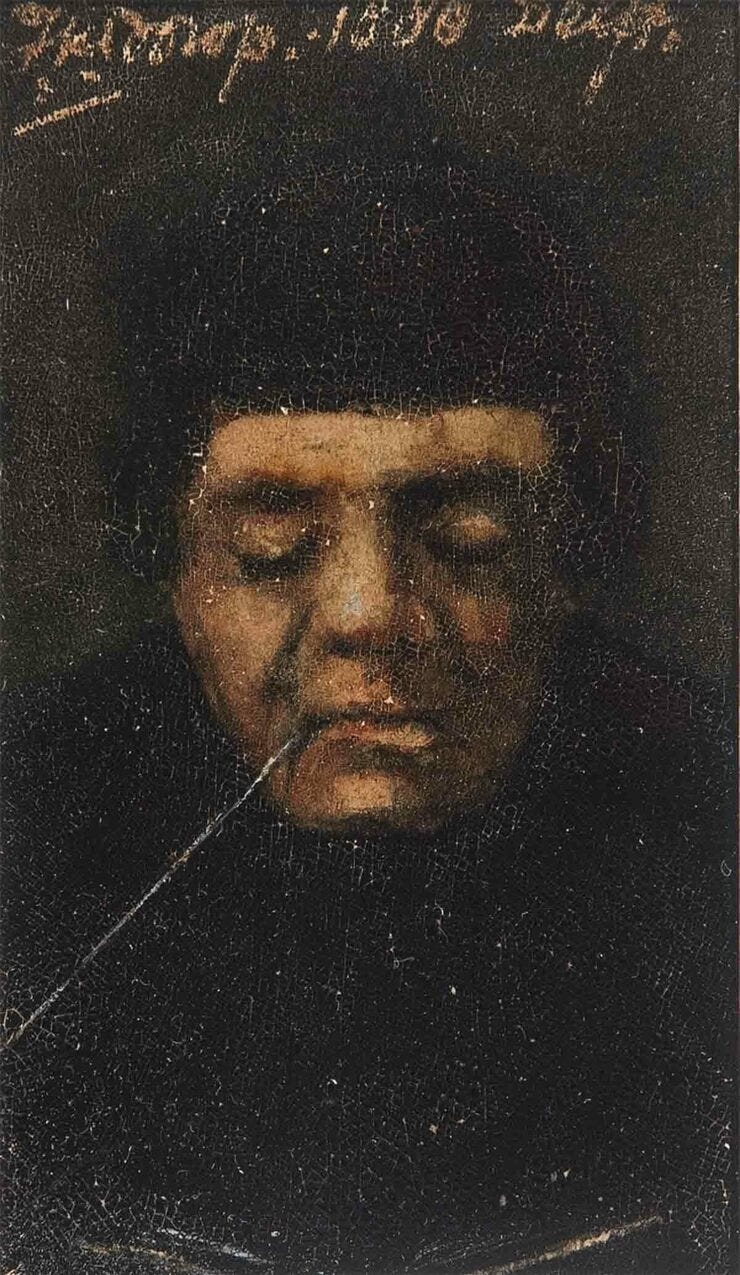 'Masculine portrait' 1880 - olieverf op karton: Jan Toorop (kavel 91, La Suite Subastas, Barcelona)