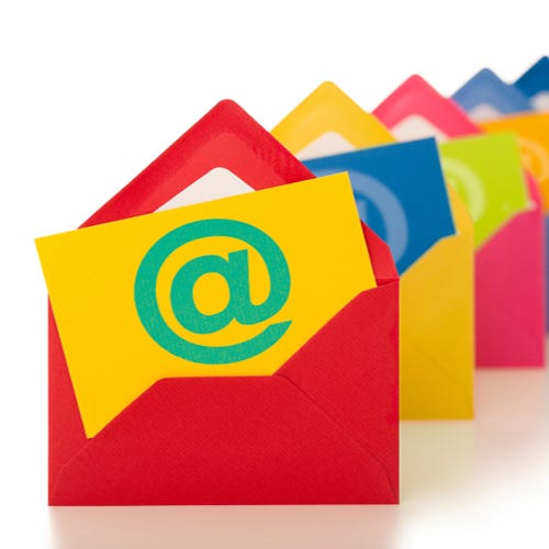 email symbol on row of colourful envelopes email symbol on row of colourful envelopes