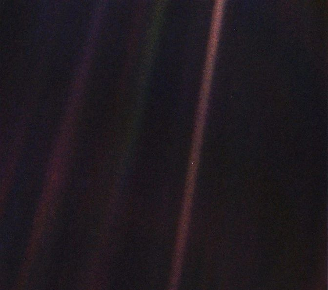 Picture of Earth taken on 14 Feb 1990, by NASA’s Voyager 1 at a distance of 6 billion kms from the Sun