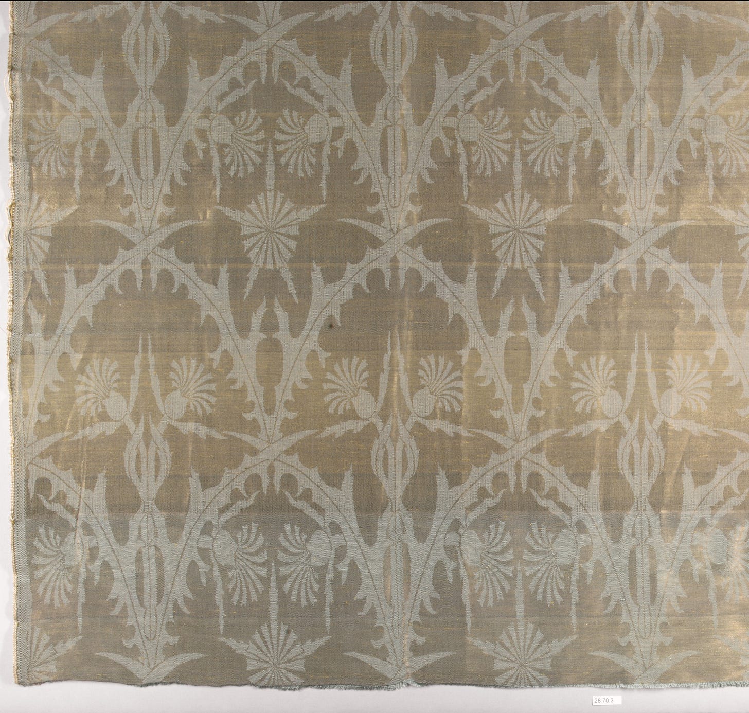 Thistle textile, Designed by Tiffany & Wheeler (1879–1881), Silk and metal threads, damask, woven, American