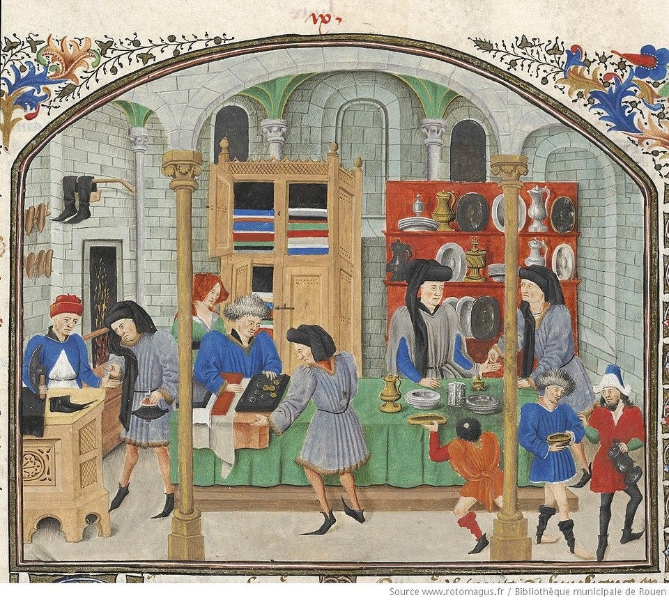 Merchants buy and sell goods