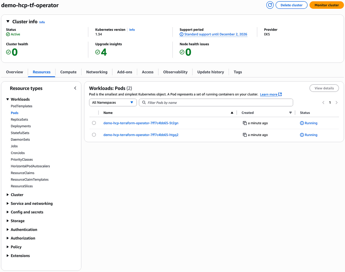 Terraform operator pods created Terraform operator pods created