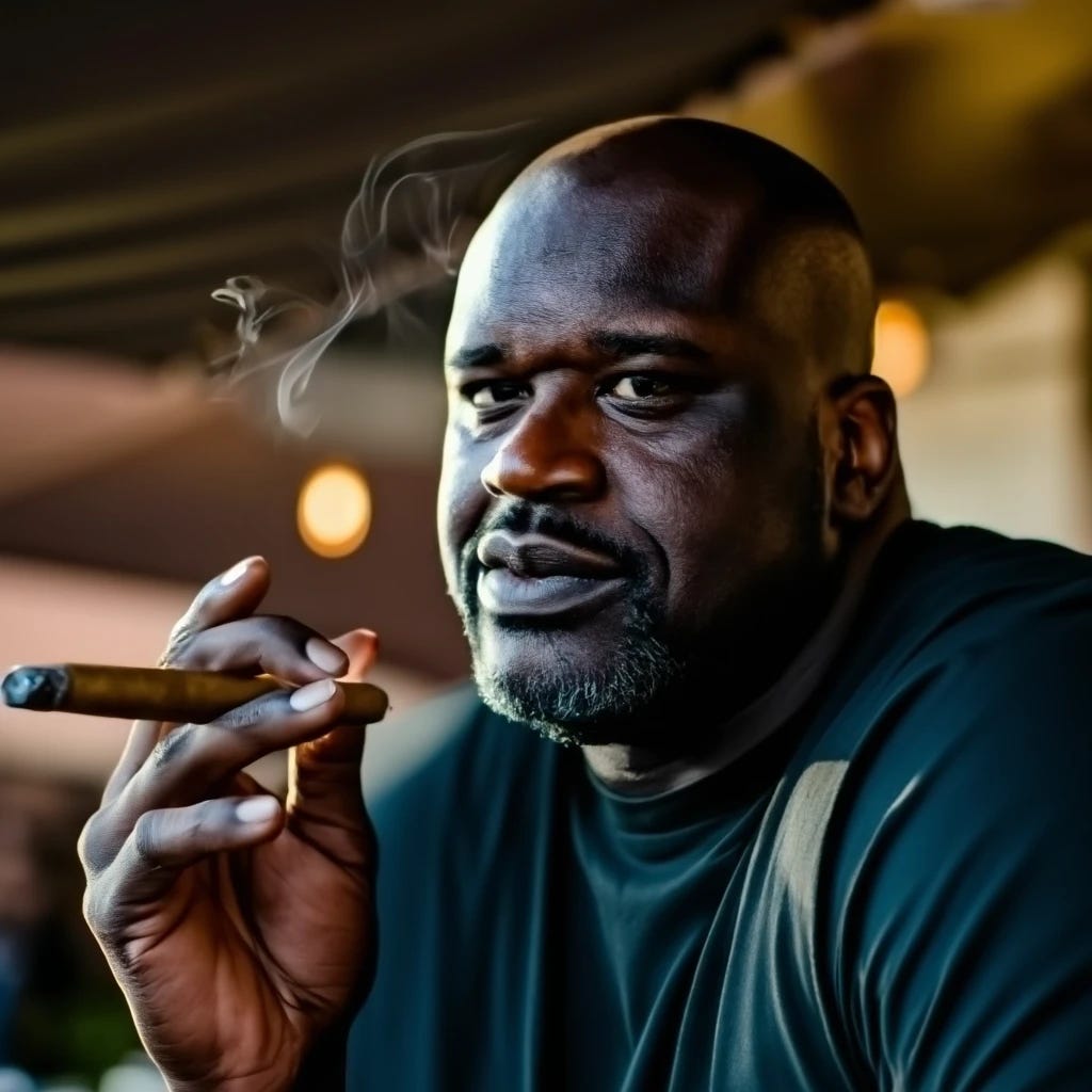 Shaquille O'Neal smoking a cigar