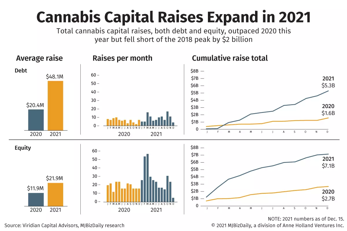 A chart showing cannabis capital raises in 2021 A chart showing cannabis capital raises in 2021