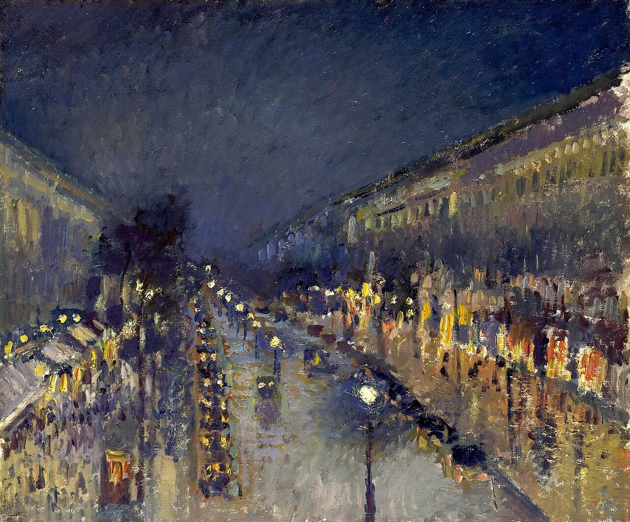 Camille Pissarro, Boulevard Montmartre at Night, 1897 Camille Pissarro, Boulevard Montmartre at Night, 1897