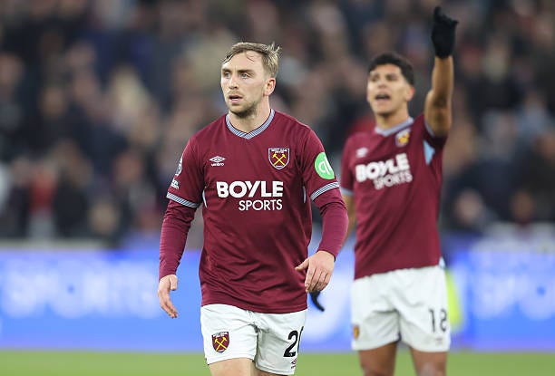 West Ham United's Jarrod Bowen during the Premier League match between West Ham United and Fulham at London Stadium on December 27, 2025 in London,...