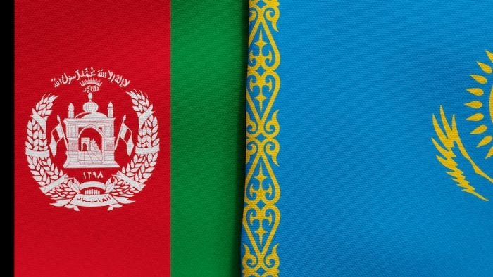 Flag of Afghanistan and Kazakhstan - 3D illustration. Two Flag Together - Fabric Texture