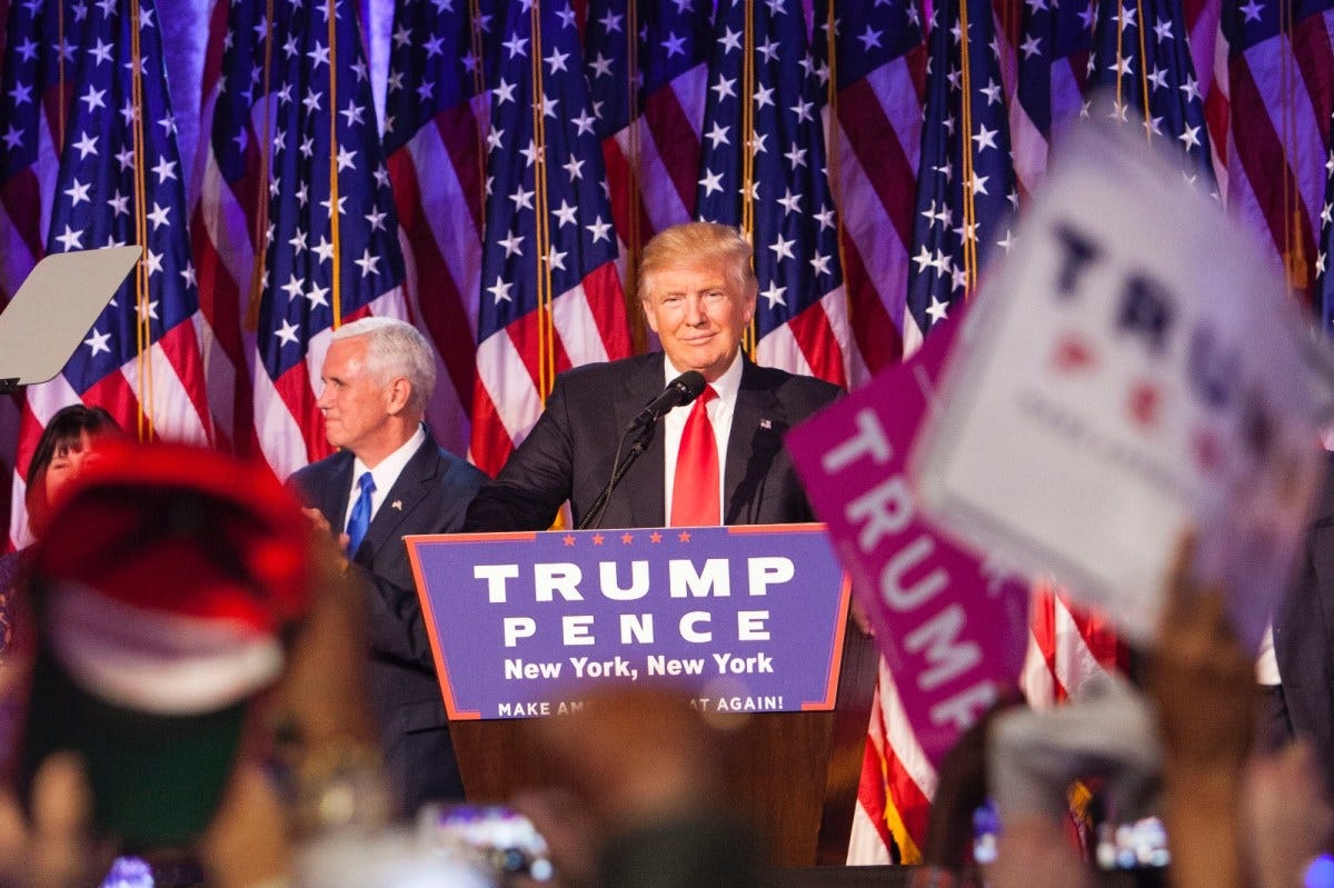 President-elect Donald Trump delivers his acceptance speech during his Election Night event at the New York Hilton Midtown, November 9, 2016. President-elect Donald Trump delivers his acceptance speech during his Election Night event at the New York Hilton Midtown, November 9, 2016.