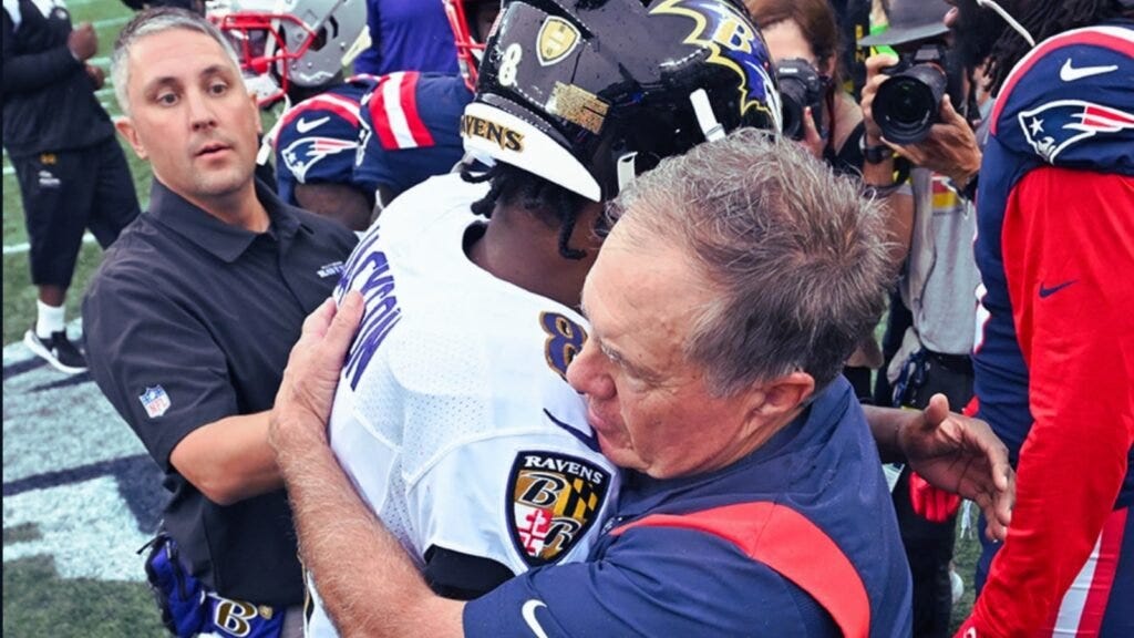 Lamar Jackson Bill Belichick, Ravens vs Patriots Lamar Jackson Bill Belichick, Ravens vs Patriots