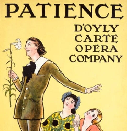 A poster of "Patience," featuring a supposed likeness to Oscar Wilde.
