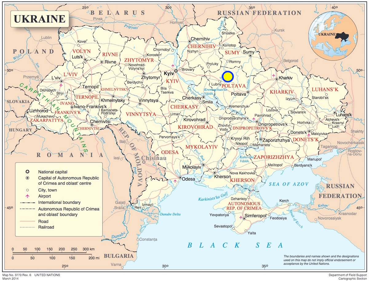 Carte géographique de l'Ukraine, 2022