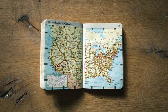 Small atlas showing USA and Canada