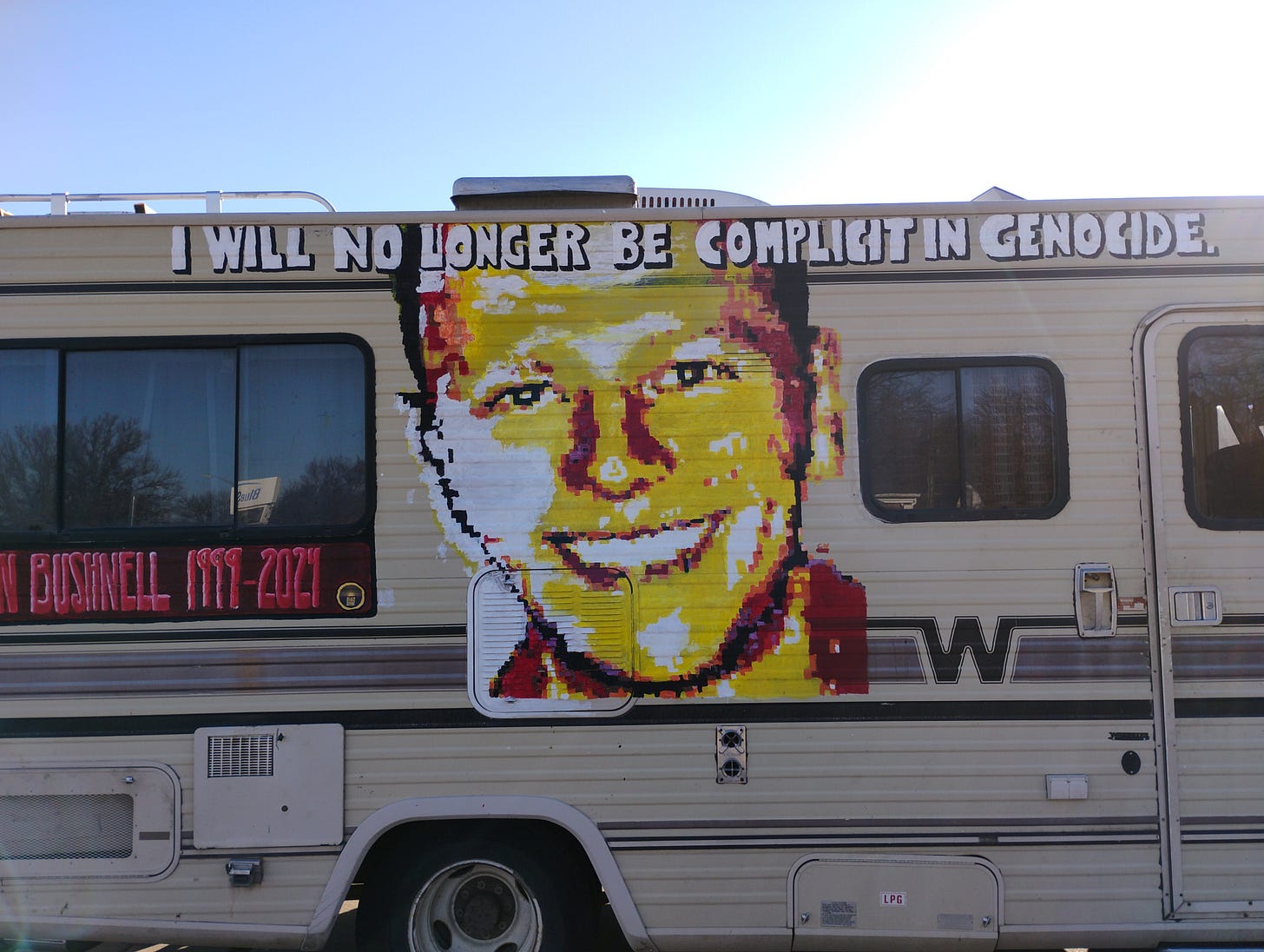 The Aaron Bushnell mural on the side of my RV. The Aaron Bushnell mural on the side of my RV.