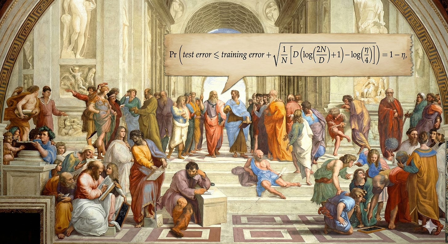 VC dimension error bound as a speech bubble in Raphael's school of athens VC dimension error bound as a speech bubble in Raphael's school of athens