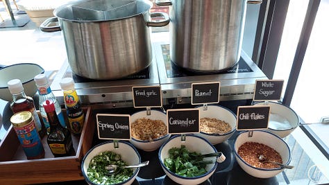 Food offerings at Moxy breakfast buffet