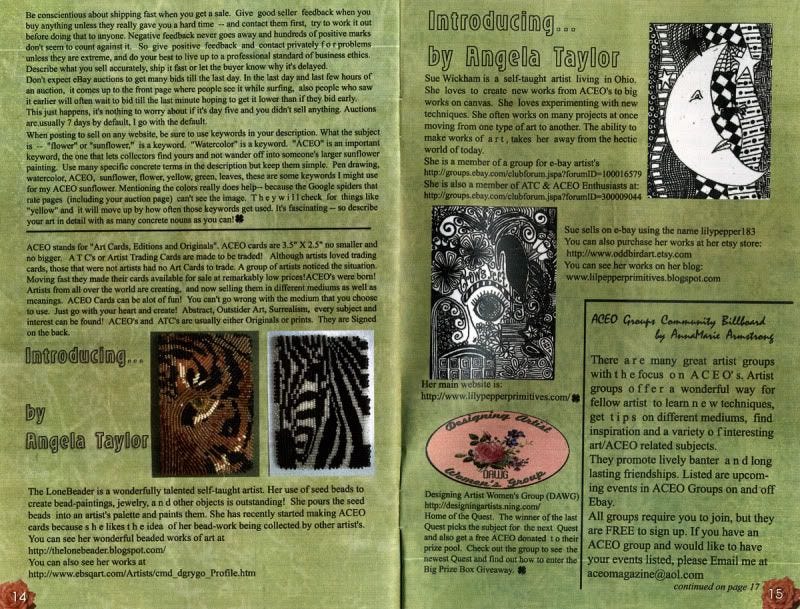 ACEO Magazine artist trading cards the lone beader bead embroidery mini bead painting zebra tiger ACEO Magazine artist trading cards the lone beader bead embroidery mini bead painting zebra tiger