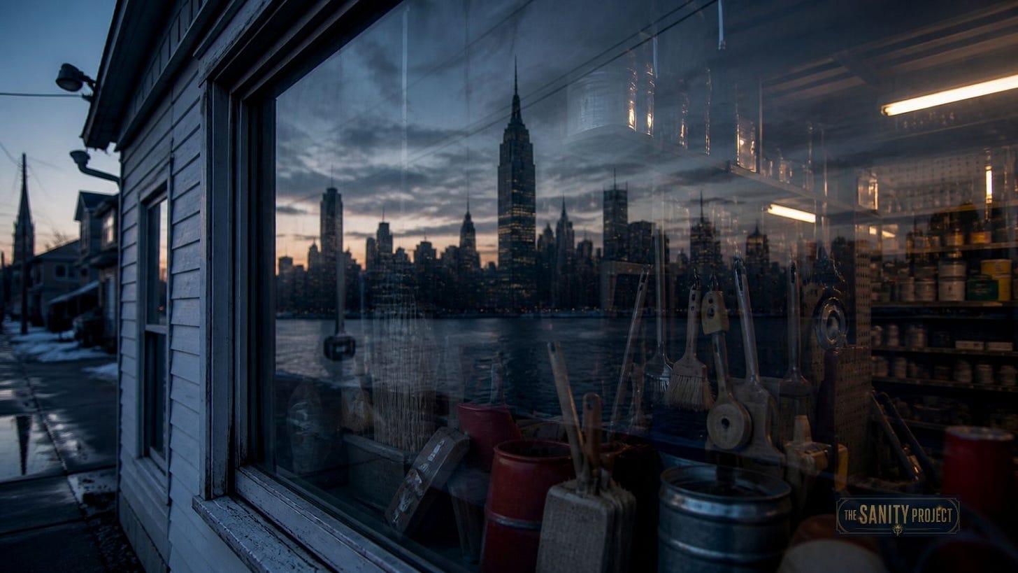 Double exposure of a Quebec hardware store and the New York skyline, representing is RONA Canadian owned. Double exposure of a Quebec hardware store and the New York skyline, representing is RONA Canadian owned.