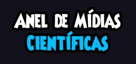 Print. "Anel de Mídias Científicas" - escrito sobre fundo preto, "anel de mídias" em branco e "científicas" em azul claro.