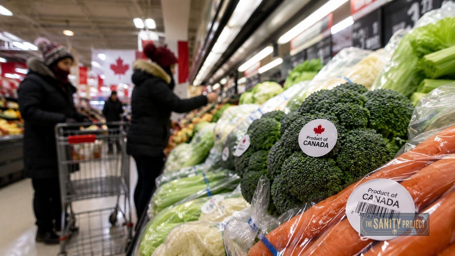 A Canadian grocery produce aisle in winter, illustrating the food security Canada debate over imported versus domestic vegetables. A Canadian grocery produce aisle in winter, illustrating the food security Canada debate over imported versus domestic vegetables.