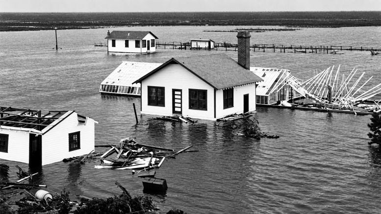 Flooding during the 1928 Hurricane near Lake Okeechobee. Courtesy of Palm Beach Post. Flooding during the 1928 Hurricane near Lake Okeechobee. Courtesy of Palm Beach Post.