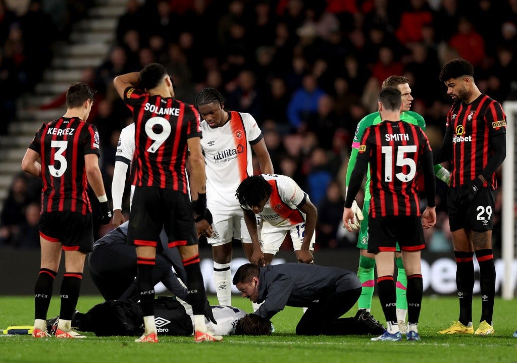 Tom Lockyer suffered cardiac arrest on the field during the Luton Town-Bournemouth game on Dec. 16, 2023. 