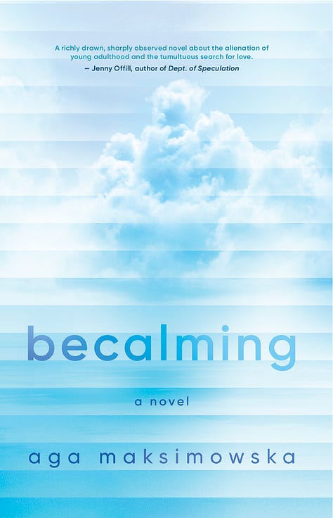 Three novel covers: Becalming by Aga Maksimowska, Definitely Thriving by Kerry Clare, and A Dark Death by Alice Fitzpatrick
