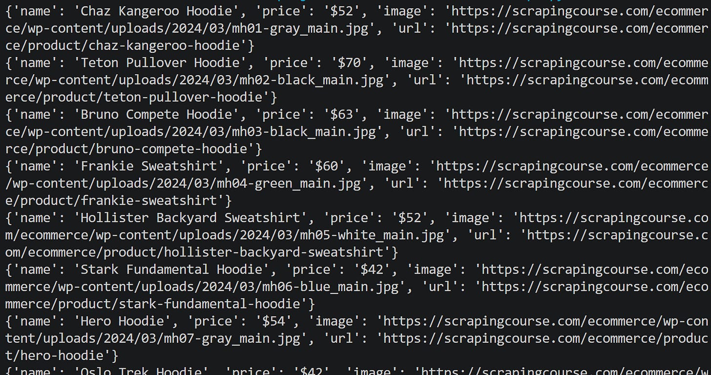 The output produced by the automation script