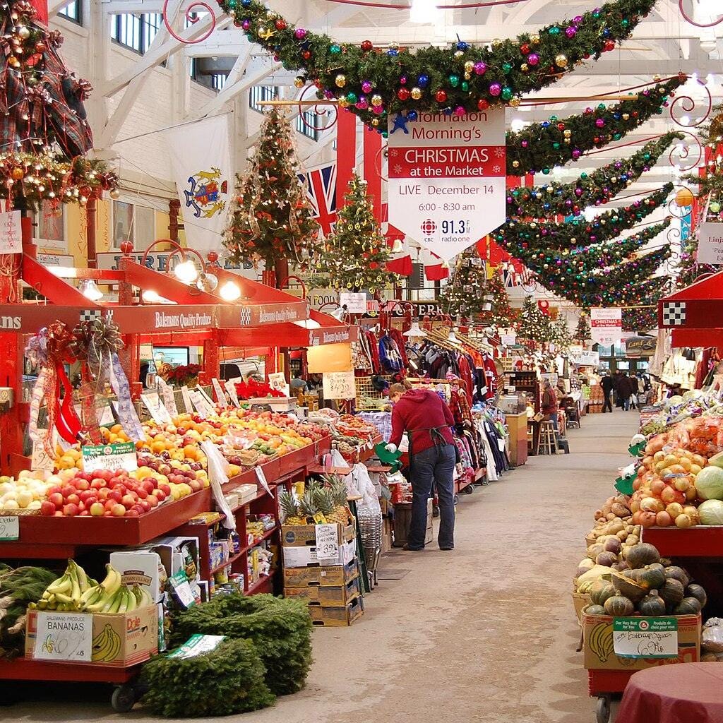 Interior of St John's Market at Christmas Interior of St John's Market at Christmas